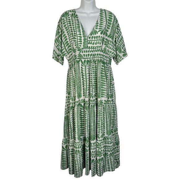 Baltic Born Austin Kimono Dress Midi Fit Flare Retro Green Print Large - Picture 7 of 15